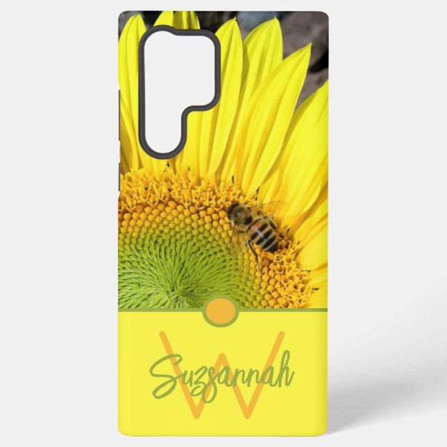 Bee On Sunflower Initial Letter Monogram  Samsung Galaxy Case (Back)