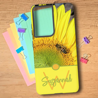 Bee On Sunflower Initial Letter Monogram 