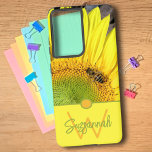 Bee On Sunflower Initial Letter Monogram  Samsung Galaxy S21 Ultra Case<br><div class="desc">This design features a close-up photograph of a bee on a quarter of a Sunflower with an initial letter monogram and name. Personalize the text in the template fields, remove the text or edit using the design tool to select a font in the style, size, and color you prefer. You...</div>