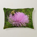 Bee on Thistle Flower Decorative Pillow