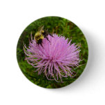 Bee on Thistle Flower Nature Button