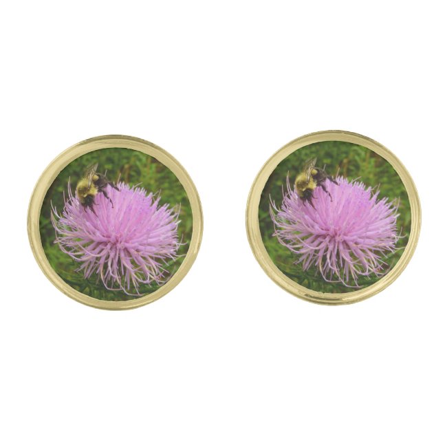 Bee on Thistle Flower Nature Cufflinks (Front)