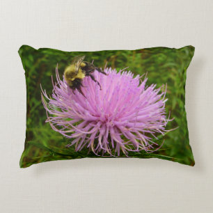 Bee on Thistle Flower Nature Decorative Pillow