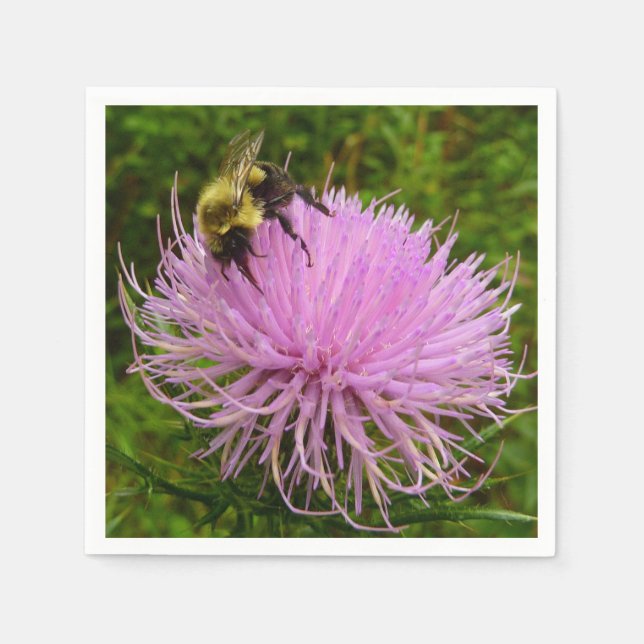 Bee on Thistle Flower Nature Napkins (Front)