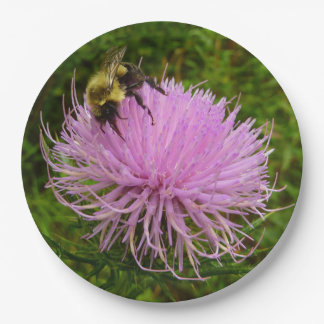 Bee on Thistle Flower Nature Paper Plates