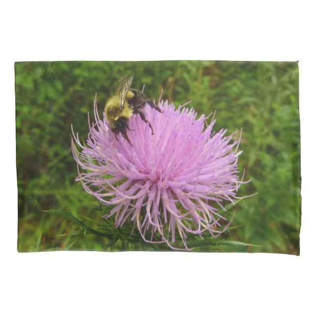 Bee on Thistle Flower Nature Pillow Case (Front)