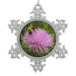 Bee on Thistle Flower Nature Snowflake Pewter Christmas Ornament