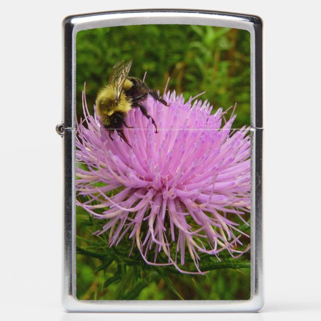 Bee on Thistle Flower Nature Zippo Lighter (Front)