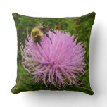 Bee on Thistle Flower Throw Pillow