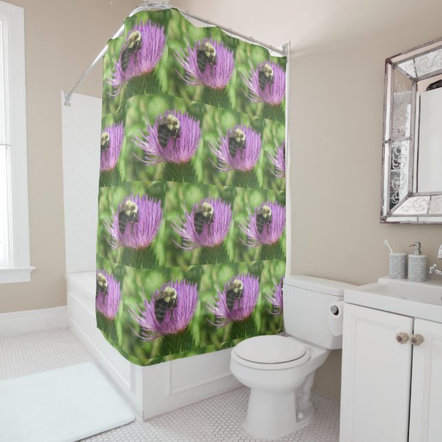 Bee On Thistle Shower Curtain (In Situ)