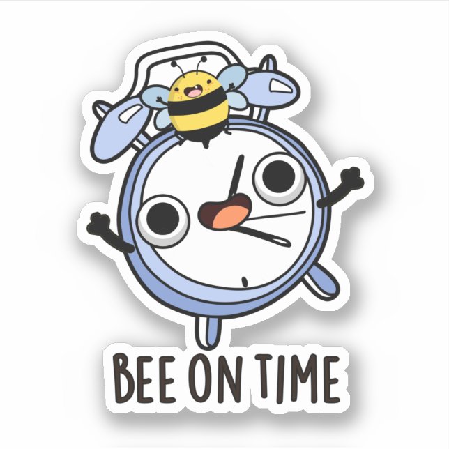 Bee On Time Funny Insect Clock Pun  Sticker (Front)