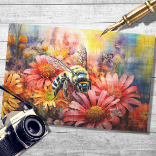 Bee on Vibrant Flowers 3 Decoupage Tissue Paper