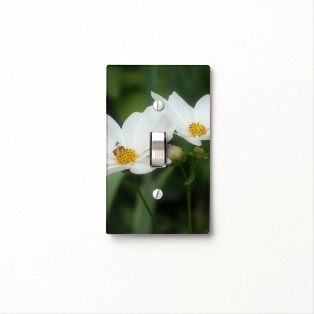 Bee On White Cosmos Flower Nature Light Switch Cover (In Situ)