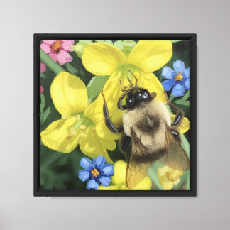 Bee on yellow flower canvas print