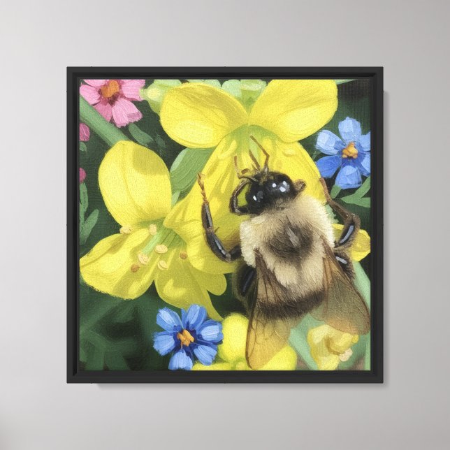 Bee on yellow flower canvas print (Front)