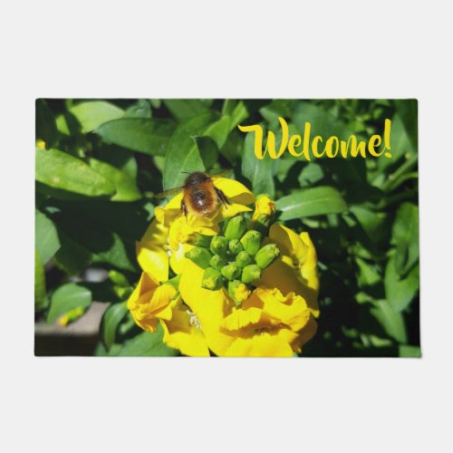 Bee on Yellow Flowers Doormat
