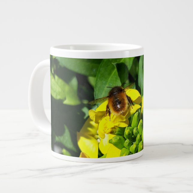 Bee on Yellow Flowers Giant Coffee Mug (Front Left)
