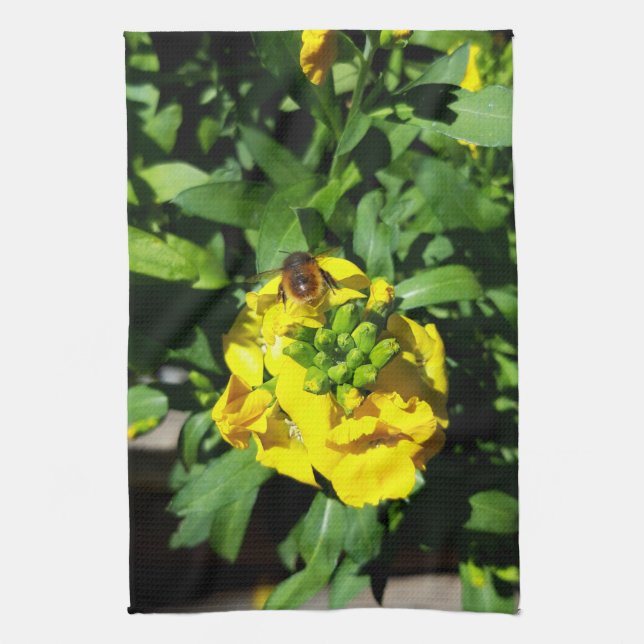 Bee on Yellow Flowers Kitchen Towel (Vertical)