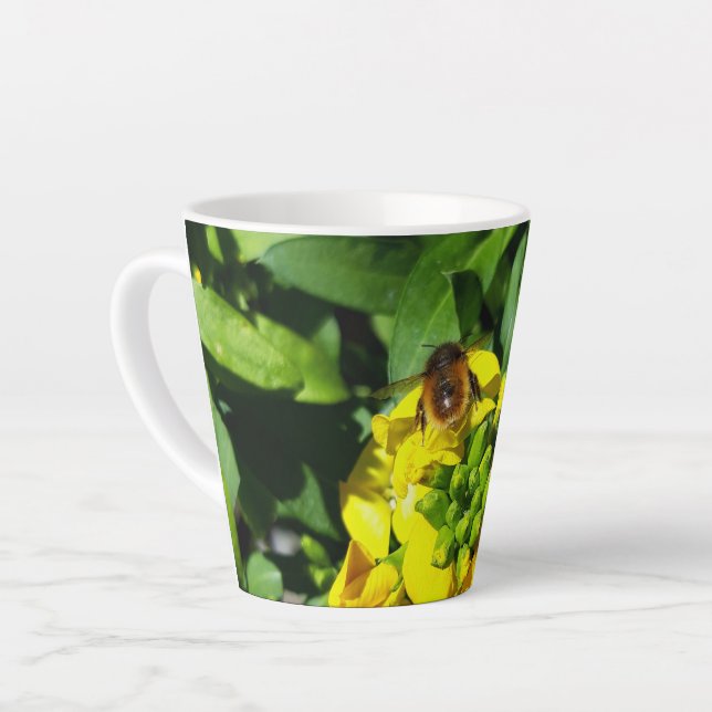 Bee on Yellow Flowers Latte Mug (Left Angle)