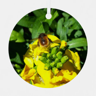 Bee on Yellow Flowers Metal Ornament