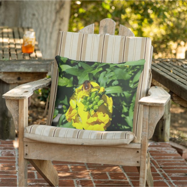 Bee on Yellow Flowers Outdoor Pillow (Chair)