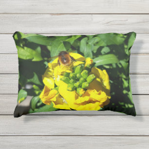 Bee on Yellow Flowers Outdoor Pillow