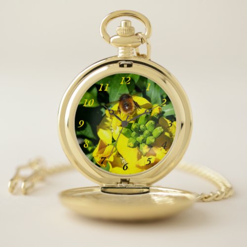 Bee on Yellow Flowers Pocket Watch