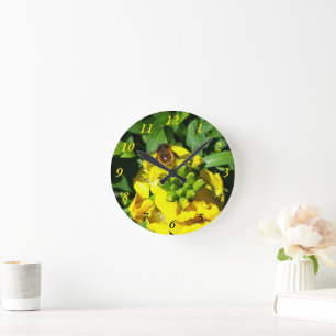 Bee on Yellow Flowers Round Clock
