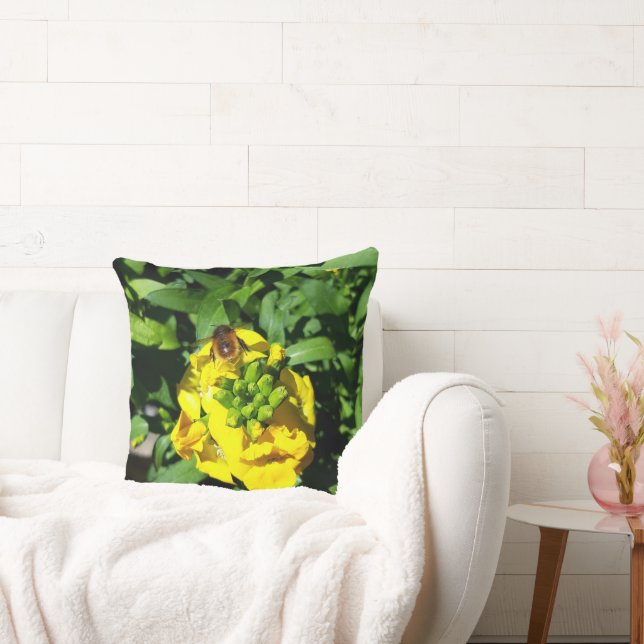 Bee on Yellow Flowers Throw Pillow (Couch)
