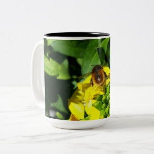Bee on Yellow Flowers Two-Tone Coffee Mug