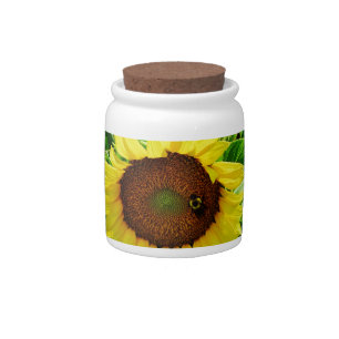 Bee on yellow Sunflower Candy Jar