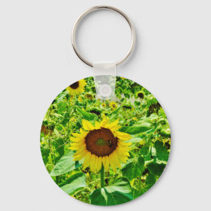 Bee on yellow Sunflower Keychain