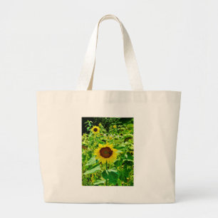 Bee on yellow Sunflower Large Tote Bag