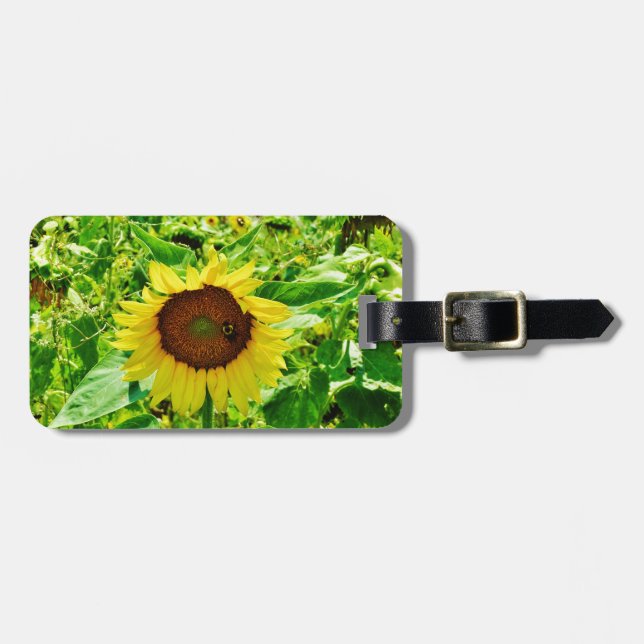 Bee on yellow Sunflower Luggage Tag (Front Horizontal)