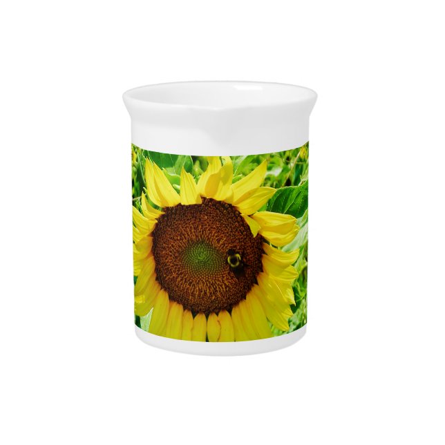 Bee on yellow Sunflower Pitcher (Front)