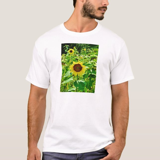 Bee on yellow Sunflower T-Shirt (Front)