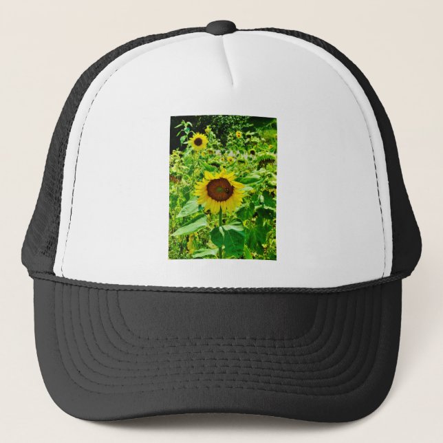 Bee on yellow Sunflower Trucker Hat (Front)