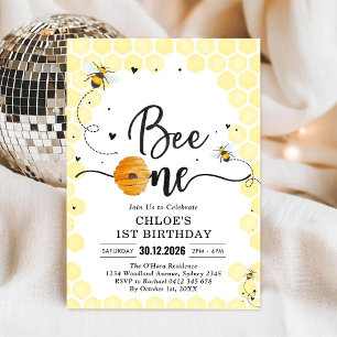 Bee One Honey Bee 1st Birthday Invitation