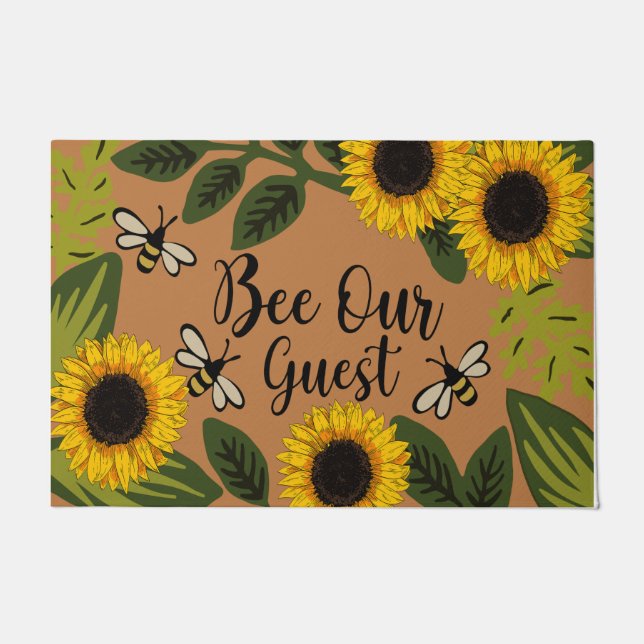Bee Our Guest Mat, Lovely Sunflower  Doormat (Front)