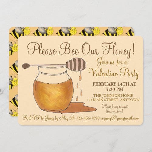 Bee Our Honey Valentines Day Honeypot Bumblebee Invitation