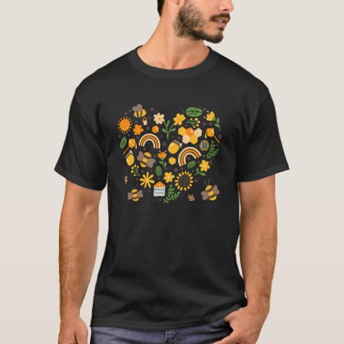 Bee Outfit Idea For Women With Flowers Heart  Bum T_Shirt