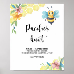 Bee - pacifier hunt baby shower game poster