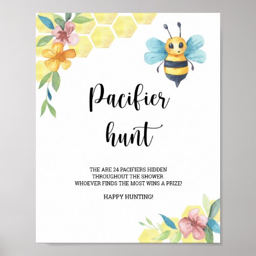 Bee _ pacifier hunt baby shower game poster