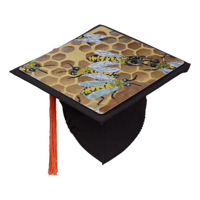 bee painting graduation cap topper (Angled)