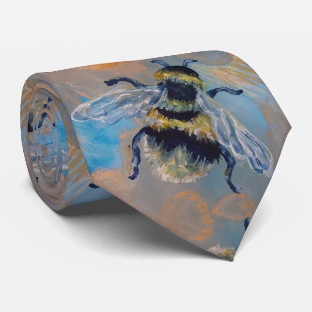 bee painting neck tie (Rolled)