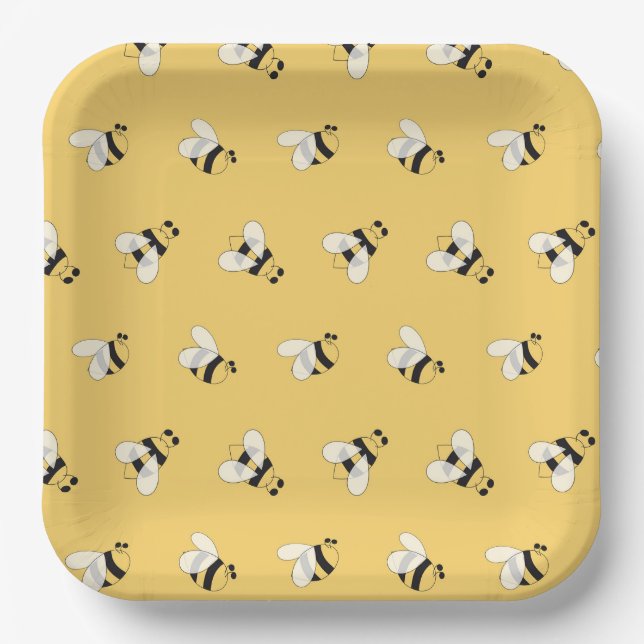 Bee Paper Plates, Garden Bee Theme Party Plates (Front)