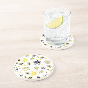 Bee Pattern Coaster   Cute Honeybee Design 