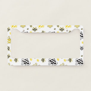 Bee Pattern License Plate Frame   Hand-Drawn Bee