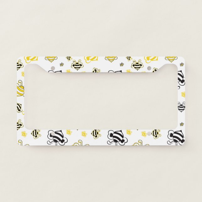 Bee Pattern License Plate Frame | Hand-Drawn Bee  (Front)