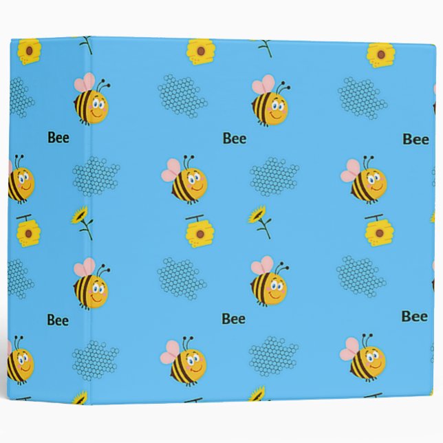 Bee pattern on blue 3 ring binder (Front/Spine)